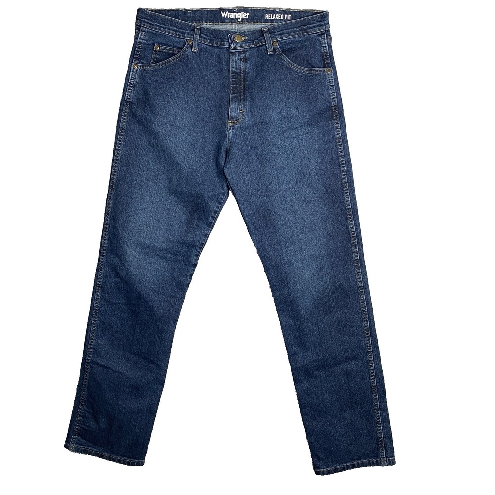 Wrangler Relaxed Fit Flex Jeans 34x34 Dark Wash Denim‎ Straight Stretch EUC
